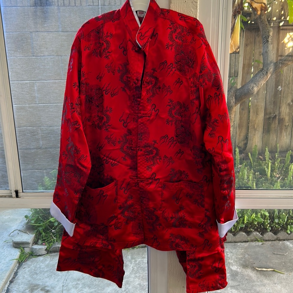 Red Silky pjs pants and top size xl in like condition